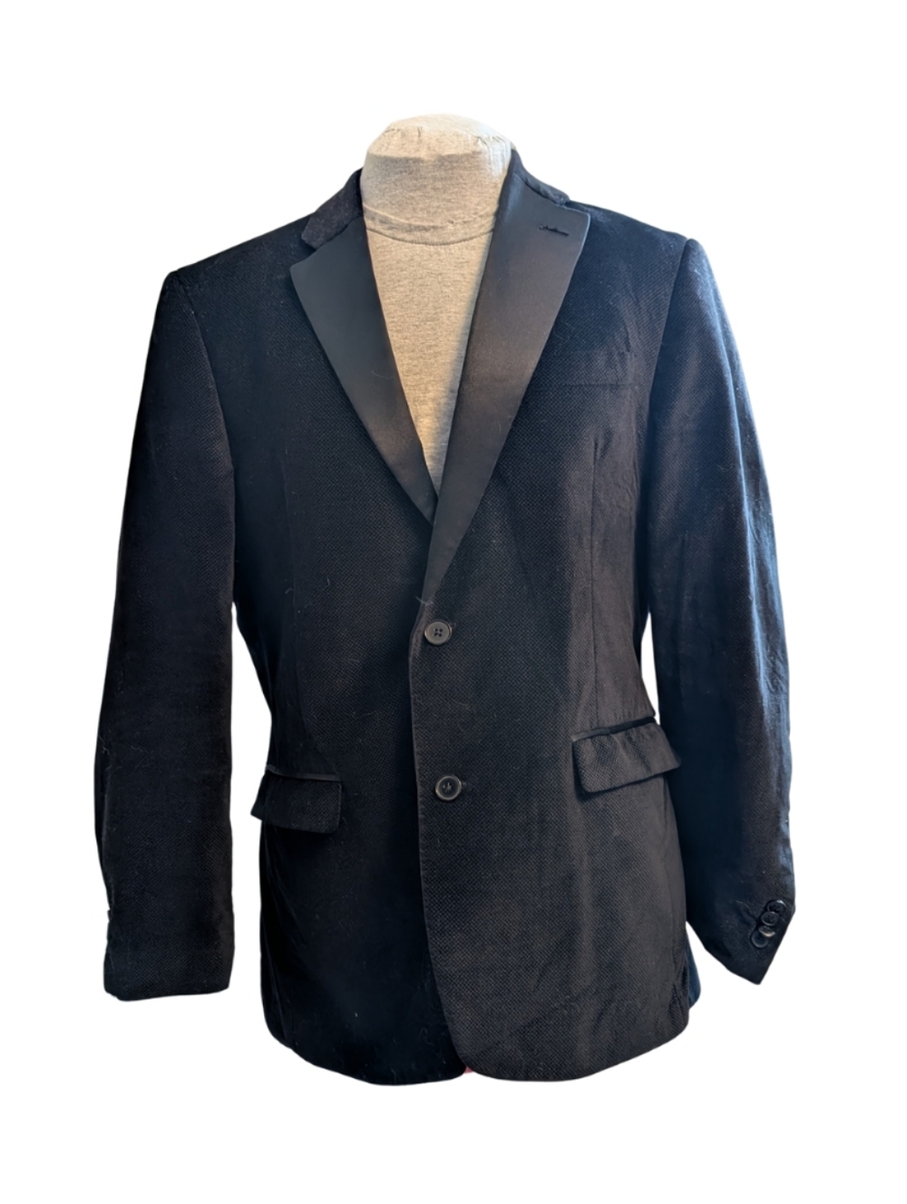 Tommy Hilfiger Black Two-Button Velveteen Tuxedo Blazer with Satin Lapel